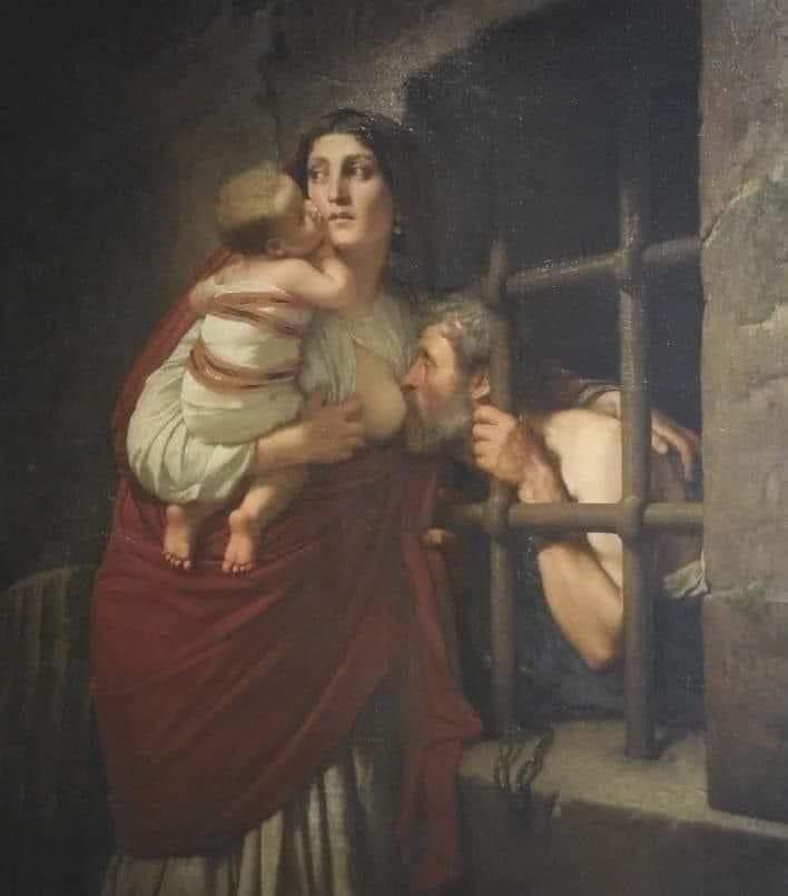 HistoryOfLegen's tweet photo. TRUE PAINTING AND ACT OF LOVE. This painting of a young woman Breastfeeding an old man in a Prison cell Sold for 30 Million Euros. The Painting may look Perverse but the Story behind it is from Historical Records. The Poor man was Sentenced to "death by Starvation" https://t.co/vBrWsGwMvM