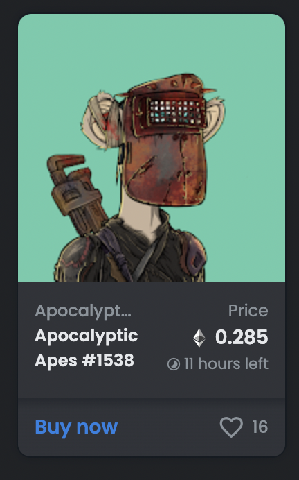 First up, <a href="/apocalypticapes/">Apocalyptic Apes | 🦍</a> number 1538. Can join the mask trait gang <a href="/MaskedAAPEClub/">Masked Ape Club</a>. This mouth trait is called a Welder's Mask and is iconic. Buy this and 10 away from 1 #ETH floor. Masked Aapes are a beautiful #NFT trait. | #AAPES #NFTCommunity