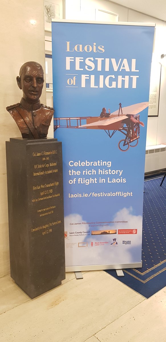 laoisheritage's tweet photo. Would like to think Fitz would be happy to see the banner for the Festival of Flight up beside his bust in County Hall!

All details of the festival events now at https://t.co/GqOSGjqF3v
#festivalofflight #heritage #aviation #Laois https://t.co/GdqOKGpqx1
