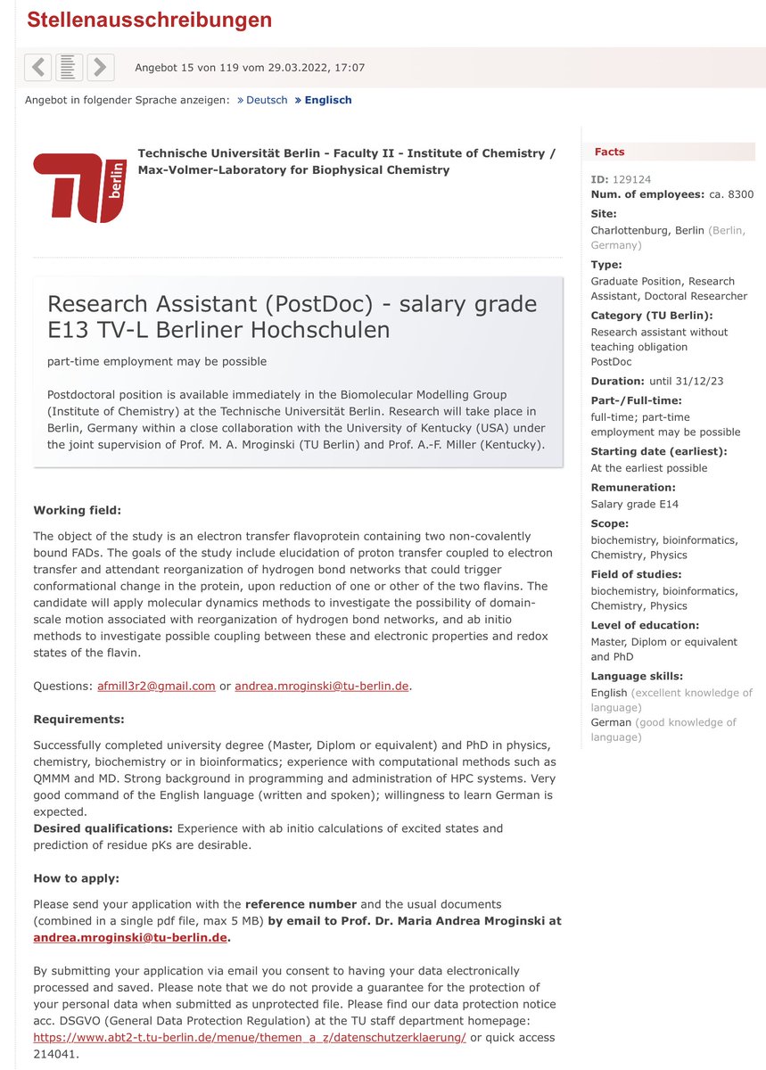 anunesalves's tweet photo. #compchem fellows: my colleague at @TUBerlin @UniSysCat, Maria Andrea Mroginski, is looking for a postdoc. 
Please RT! https://t.co/w9591is7cr