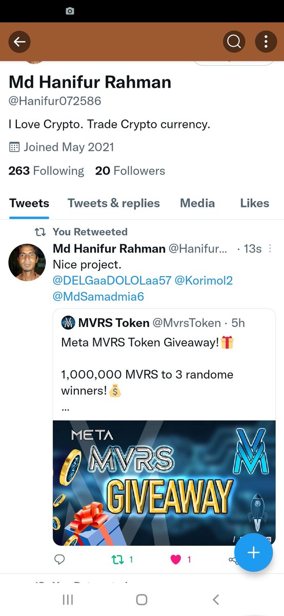 Hanifur072586's tweet photo. @MvrsToken Good project. https://t.co/9O8EcsGVzU