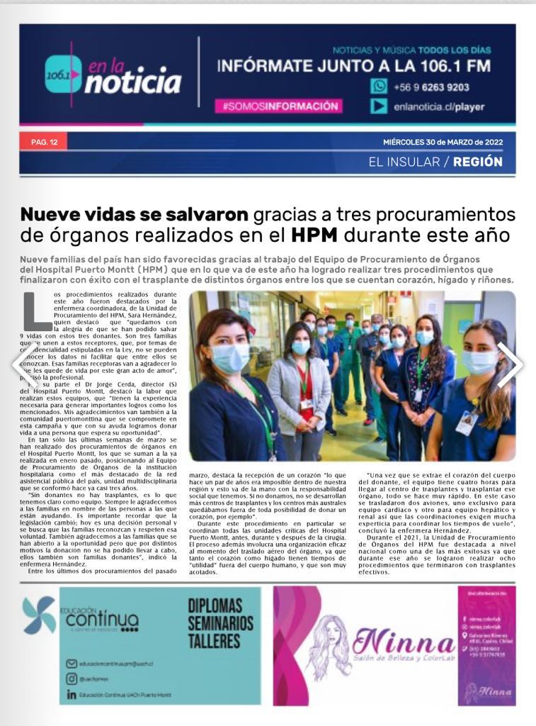 seremisalud10's tweet photo. [Prensa] 🗞"Nueve vidas se salvaron gracias a tres procuramientos de órganos realizados en el HPM durante el año" destaca  hoy #ElInsular

🔹Nueve familias del país han sido favorecidas gracias al trabajo del equipo de Procuramiento de Órganos del Hospital Puerto Montt https://t.co/cDhfYCrvbW