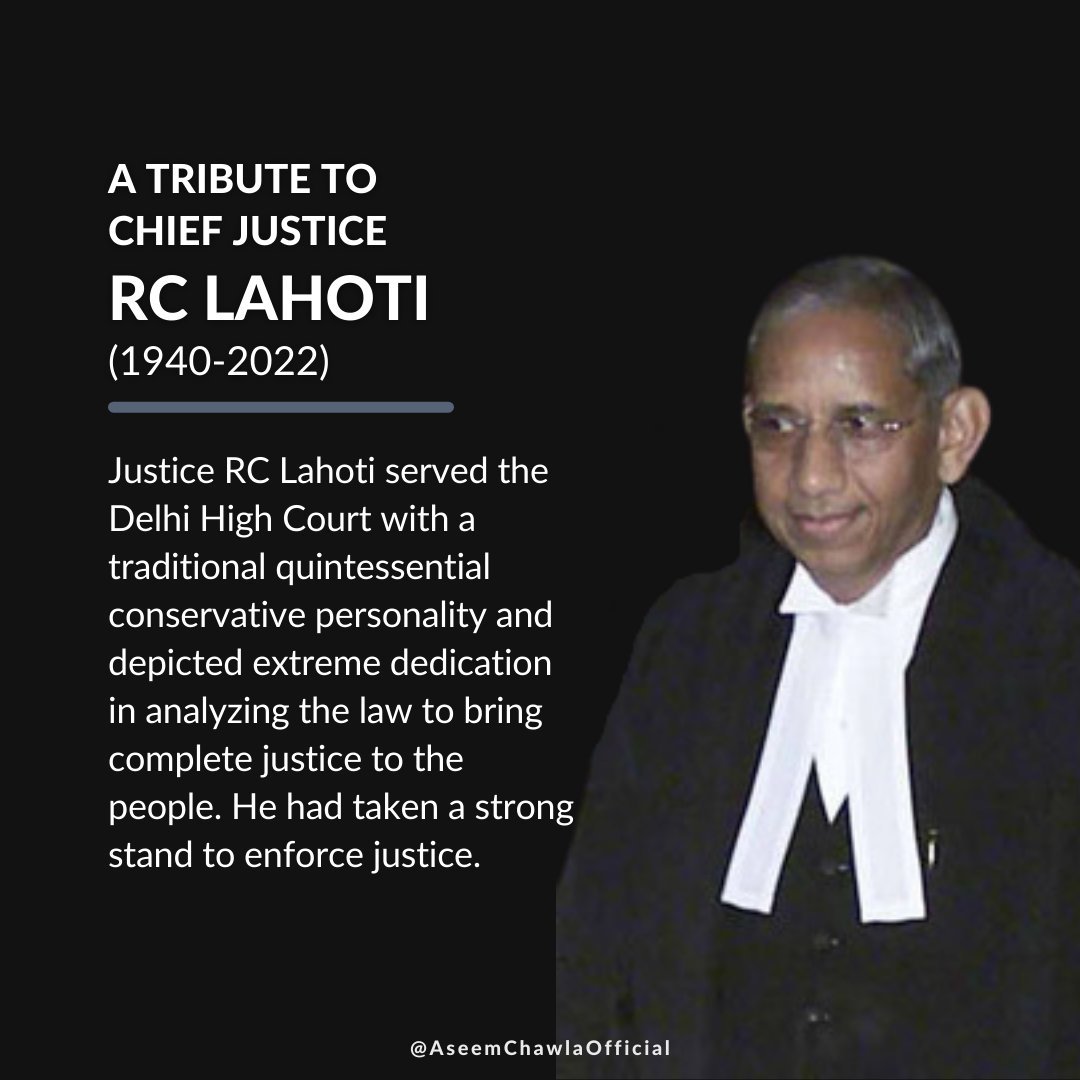official_aseem's tweet photo. Former Chief Justice of India RC Lahoti passed away on March 23, 2022, at the age of 81. Justice RC Lahoti believed strongly in improving Judicial Administration in the country. At the same time, his judgments have significantly dealt with civil, criminal, and tenancy matters. https://t.co/NFREwKVFex