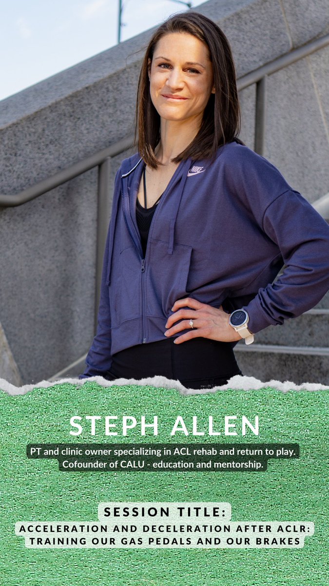 <a href="/MeredithChaput/">Meredith Chaput, PhD, DPT, SCS</a> Cognitive Contributions to Change of Direction in Sport: Unraveling Complexity to Progress Rehabilitation after ACLR

<a href="/Steph_Allen5/">Steph Allen</a> Acceleration and deceleration after ACLR: Training our gas pedals and our brakes