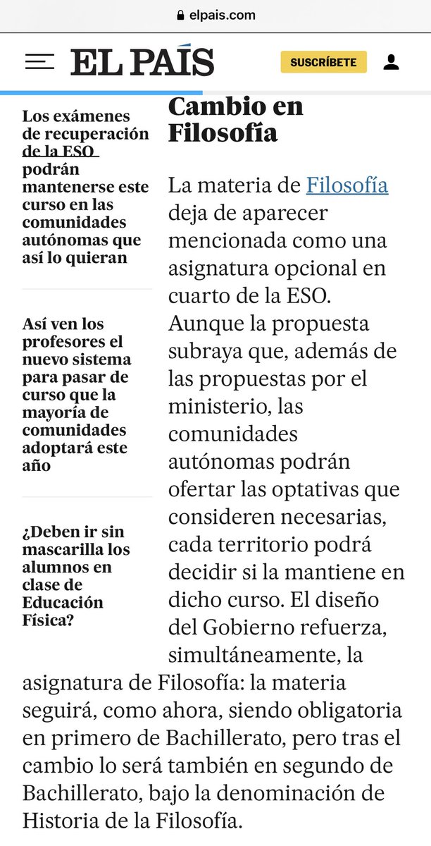 lavecinarubia's tweet photo. Ayer vi que era TT «filosofía», aparentemente porque iba a dejar de ser obligatoria, pero si lees artículos completos en varios medios, te das cuenta que lo que ocurre es que se reforzará en Bachillerato y las comunidades podrán decidir mantenerla en ESO.

https://t.co/JRc4fvEPwE https://t.co/HJ95doXUV7