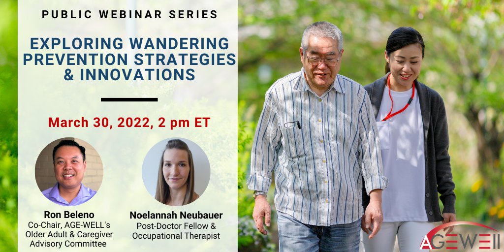 AGEWELL_NCE's tweet photo. ✨HAPPENING TODAY✨ Register to learn about:
✅ Devices that can promote safe wandering 
✅ Best practices for rapid response for missing persons with #dementia
✅ The policy landscape of Missing Persons legislation &amp; guidance for change

Register: https://t.co/4O3gZ4W2fj https://t.co/i4qhgQCgbm