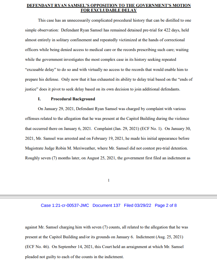 julie_kelly2's tweet photo. The last person to whisper something to Ryan Samsel, one of the first J6ers to breach exterior police lines that day, was Ray Epps.

Epps is a free man--Ryan Samsel has spent 422 days in solitary confinement as this treacherous, abusive DOJ adds new indictments and co-defendants: https://t.co/lnTRQJExLI