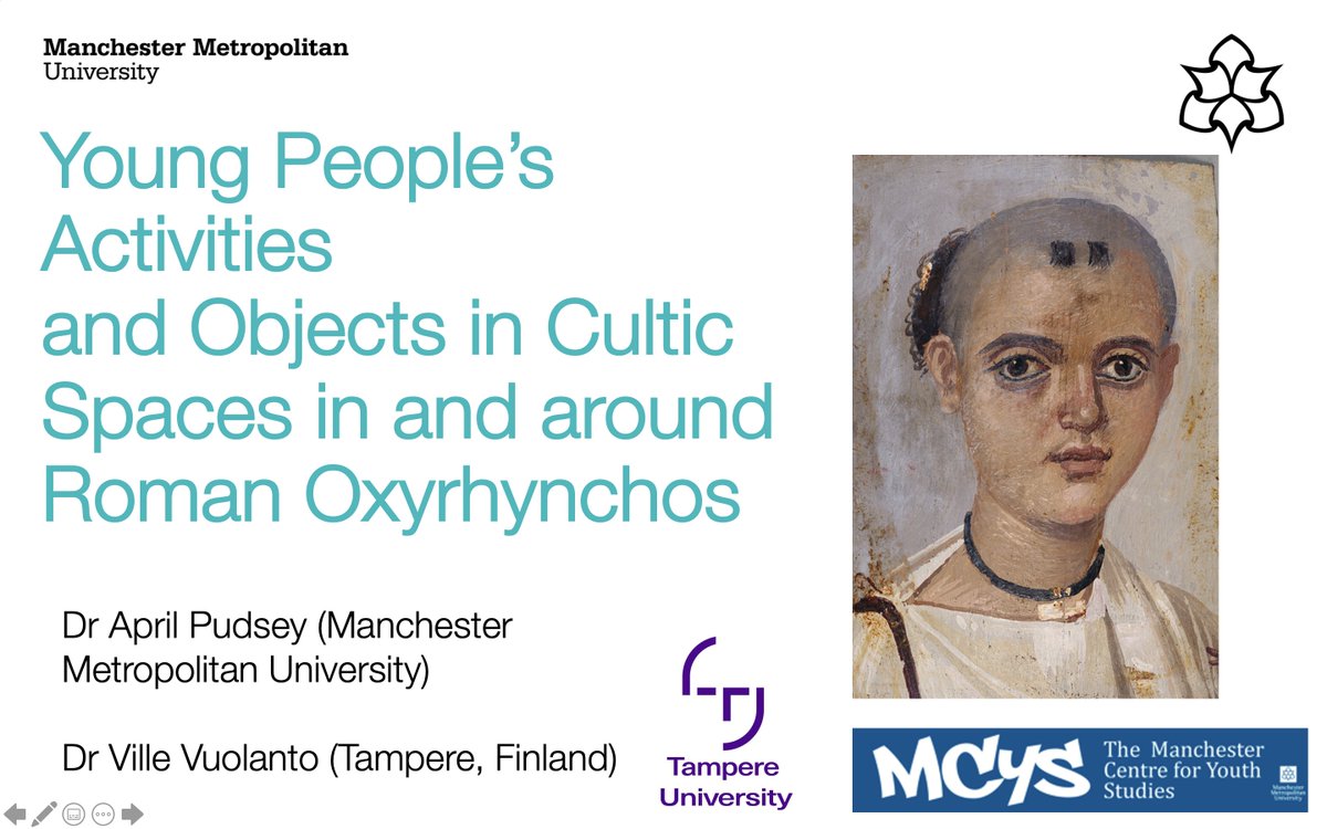 mcys_mmu's tweet photo. Today our @AprilPudsey @HistoryManMet presents aspects of her collaborative research project w/ Ville Vuolanto @TampereUni "Young people’s activities
and objects in cultic spaces in and around Roman
Oxyrhynchos" at this Hamburg conference #histchild #classics #archchild https://t.co/rK1YmmyUez