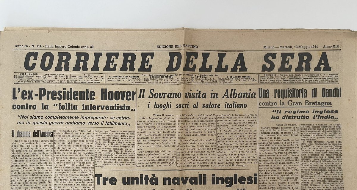 gashifitoree's tweet photo. 13 Maj, 1941. “Sovrani viziton vendet e shenjta me vlerë Italiane në Shqipëri” lexon artikulli i para 80 viteve. E gjeta edhe nje hobi te ri, koleksionimi i gazeta te vjetra 😍 https://t.co/NfoPyN5eva