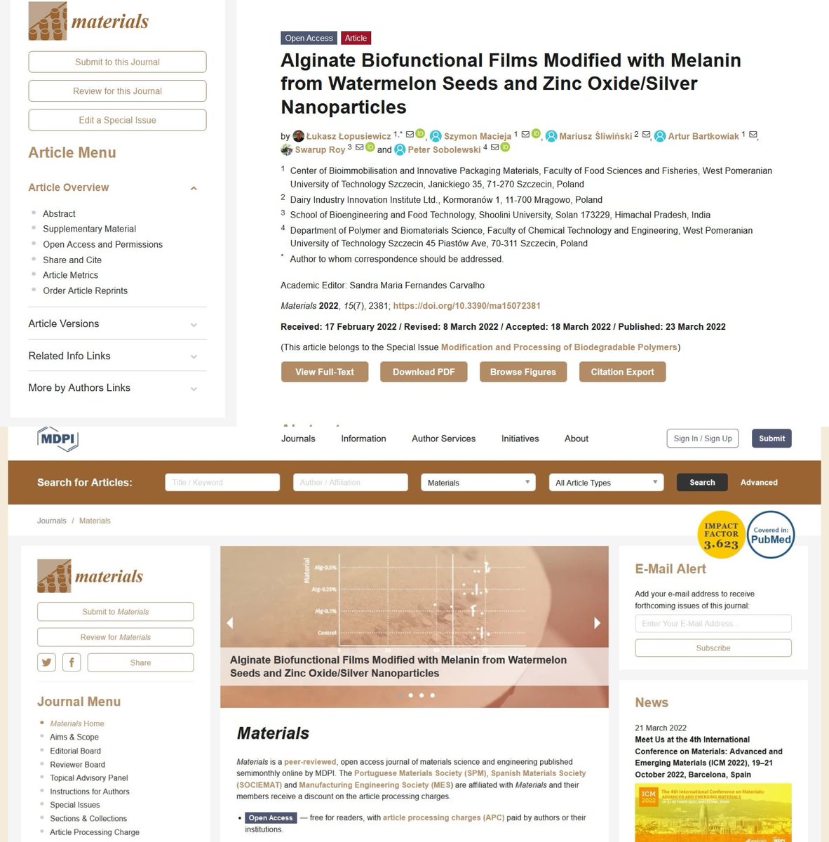 ProBioVege's tweet photo. We have reason to be proud! The article "Alginate Biofunctional Films Modified with Melanin from Watermelon Seeds and Zinc Oxide/Silver Nanoparticles" based on the thesis of our PhD student Szymon Macieja was published in the journal Materials (3.623 IF) https://t.co/ZkuLVVYl5d https://t.co/S4MtaZrLAN