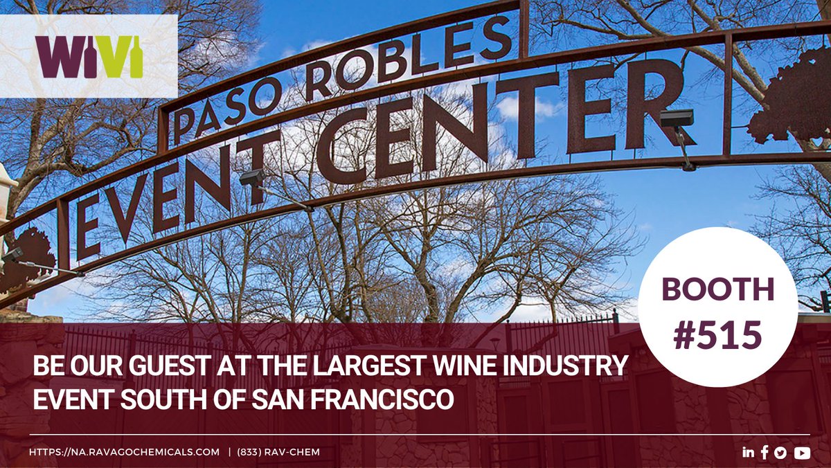 RavagoChem's tweet photo. We are kicking off the 2022 #WiVi Central Coast event today at the Paso Robles Event Center. We invite you to visit us at booth #515 and check our latest trends and products for your wine-making needs.
#WiVi #ravagochemicals #rcna #wine #wineindustry #winebiz #fermentedbeverage https://t.co/hmexCDHGUN
