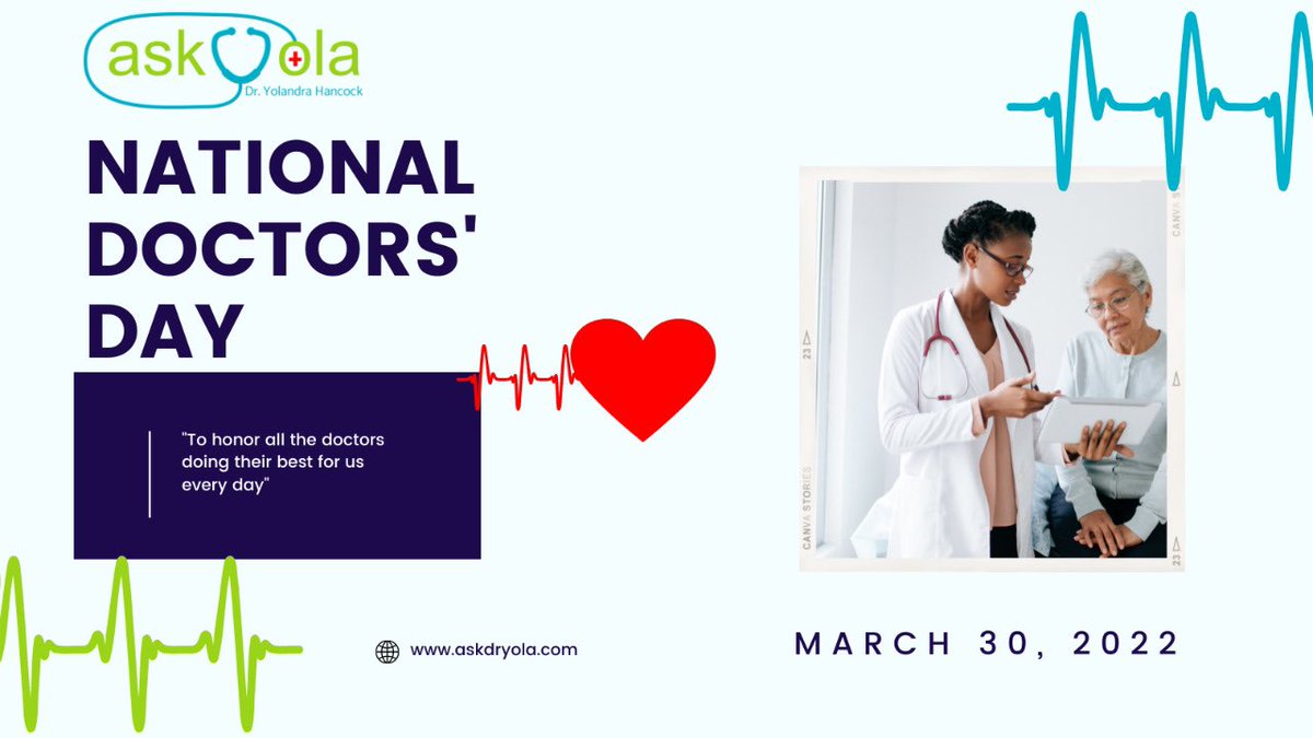 AskDrYola's tweet photo. Happy #NationalDoctorsDay to my physician colleagues! Our path to medicine is an arduous one w/ many sacrifices. Thank you for your commitment to serve &amp; to heal despite the challenges. Special shout-out to the talented 5th of us representing #BlackExcellence in medicine! https://t.co/wbhLhhT7wv