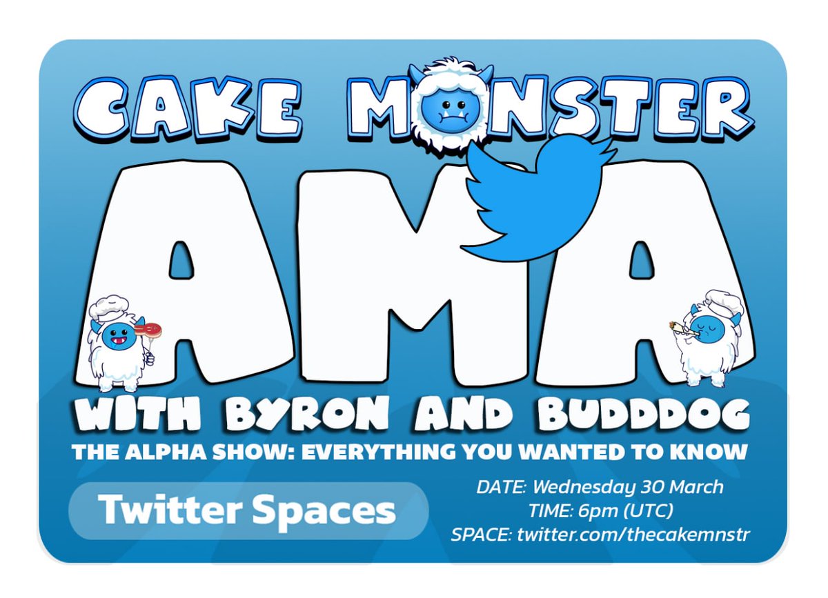 🎉Join Byron and Budddog on Twitter Spaces @ 6pm UTC today. 
For all the latest news on our Multi-Asset Vault, Bonding, bMonsta arbitrage, Monsta Arcade and our new website design! 👀

#staking #BSC #Binance $MONSTA