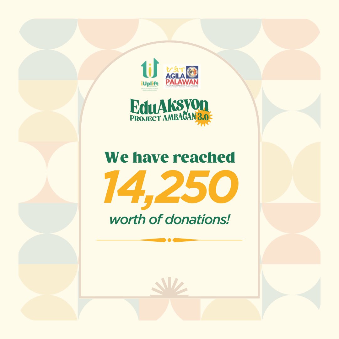 iUpliftPH's tweet photo. As of March 30, umabot na po ng 14, 250 PHP ang total ng nalikom nating donations para sa #ProjectAmbagan3 💚

Lubos na nagpapasalamat ang iUplift sa lahat ng sumusuporta sa inisyatibang ito. Track your donation here: https://t.co/m3ImoGMhr4 https://t.co/oTFFa7REtJ