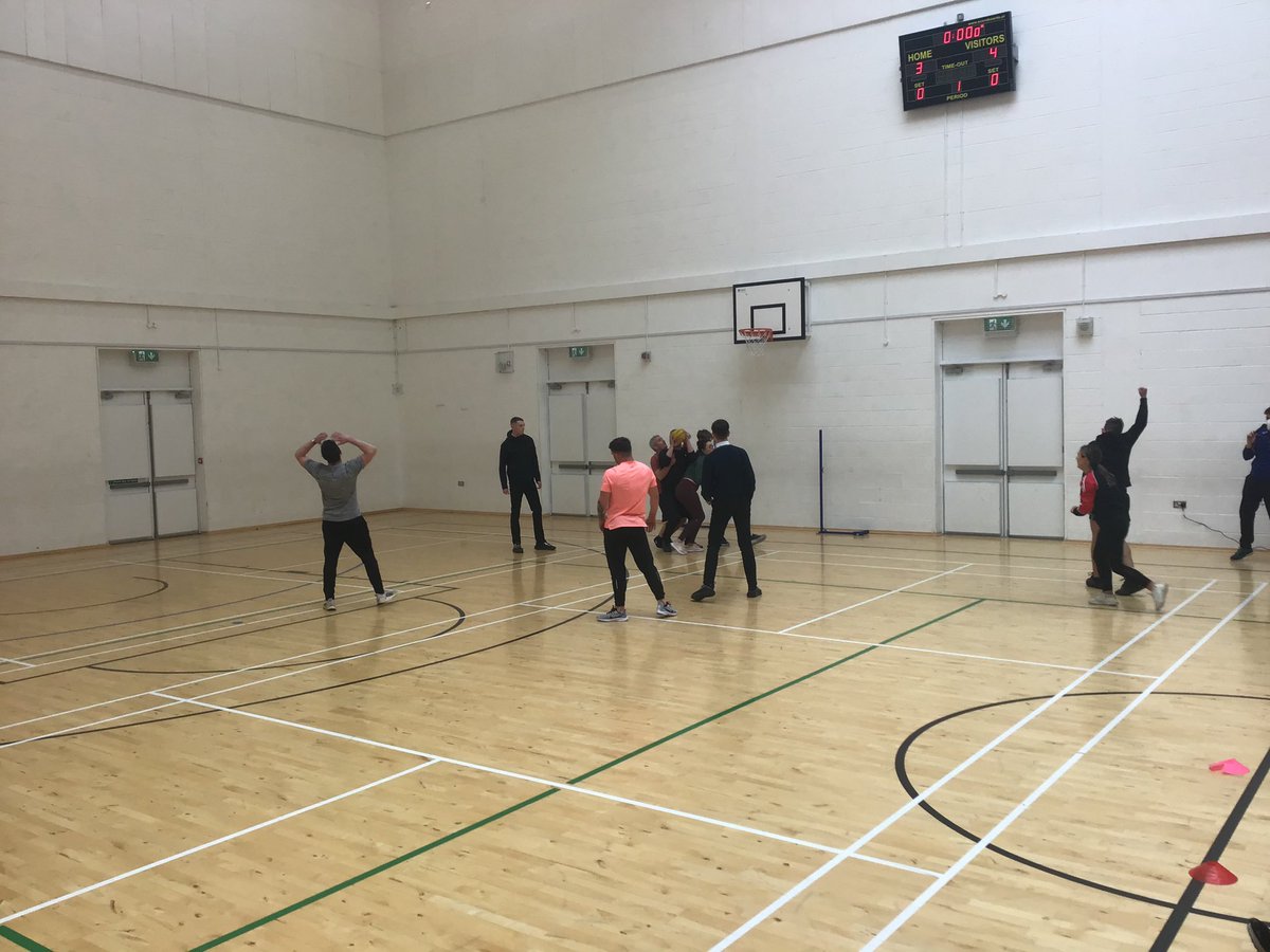 clionanim's tweet photo. After a controversial foot block the students go on to beat the teachers in handball 🤾‍♂️ 

All level before the next game! 
@KishogeCC 
#WellbeingWeek https://t.co/d0ojU3yL24