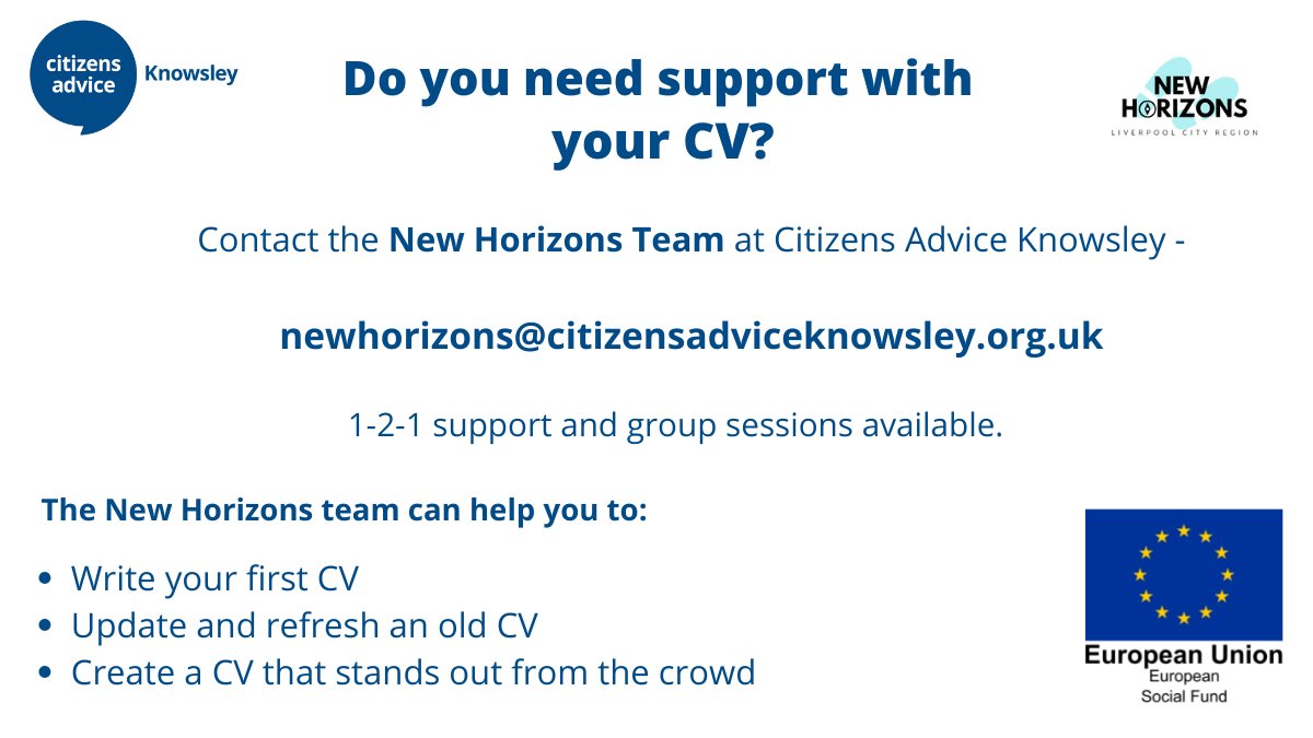 KnowsleyCAB1's tweet photo. Need help with your CV?  

We can help. https://t.co/G6LEx8uFjx