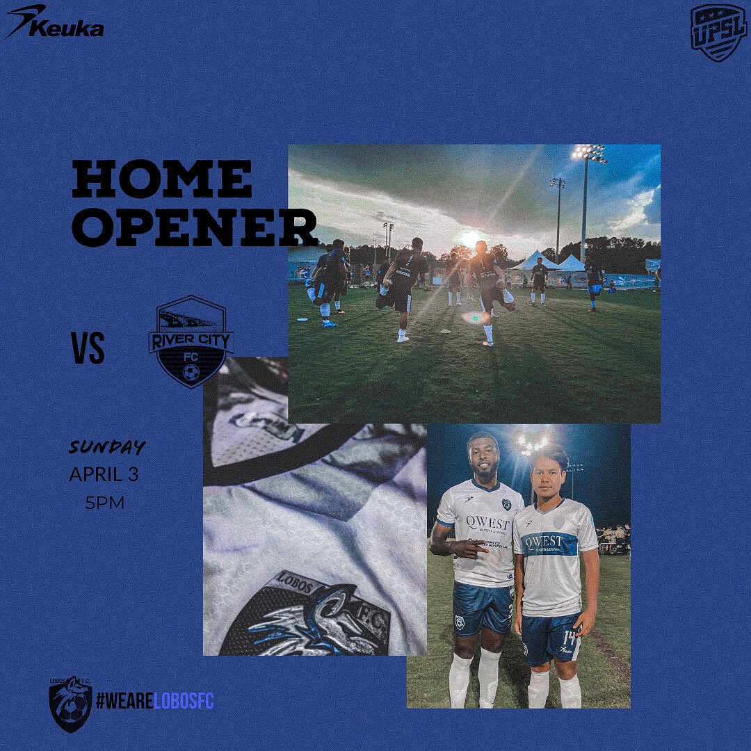 LobosFC2019's tweet photo. HOME OPENER this Sunday‼️

We will host River City FC this weekend for our second game of the season. 

Sunday April 3rd at 5pm @ Crooked Creek Park 

-
-
-
#wearelobosfc #homeopener #upslsoccer https://t.co/AxUXotcI5p