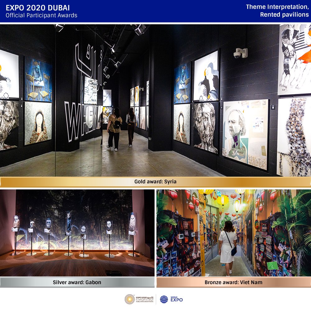 #Expo2020 Dubai Official Participant Awards – Theme Interpretation
Rented pavilions
🥇 Syria
🥈 Gabon
🥉 Viet Nam