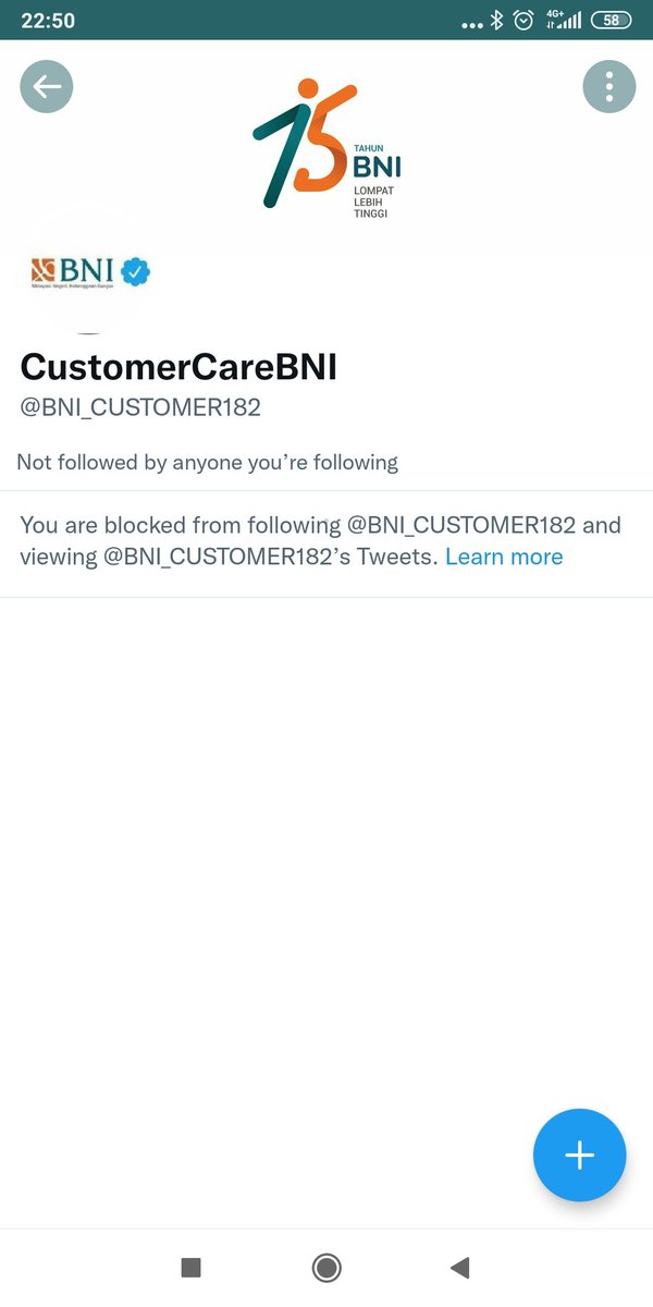 <a href="/BNI/">PT Bank Negara Indonesia (Persero) Tbk.</a> <a href="/BNICustomerCare/">CustomerCareBNI</a> dear <a href="/BNI/">PT Bank Negara Indonesia (Persero) Tbk.</a> <a href="/BNICustomerCare/">CustomerCareBNI</a> ini akun siapa ya? @BNI_CUSTOMER182 tanya-tanya nomor rekening sya dan saya complaint dan di block