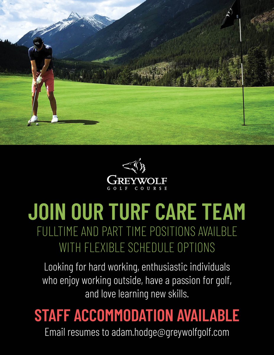 Greywolf Golf Course (@greywolfgolf) on Twitter photo Join the team at the #1 public golf course in BC! The Greywolf Golf team is looking for those with a passion for golf and the outdoors. Sound like you? Email your resume to adam.hodge@greywolfgolf.com
Please share this post, and help spread the word. Join the team at the #1 public golf course in BC! The Greywolf Golf team is looking for those with a passion for golf and the outdoors. Sound like you? Email your resume to adam.hodge@greywolfgolf.com
Please share this post, and help spread the word.
