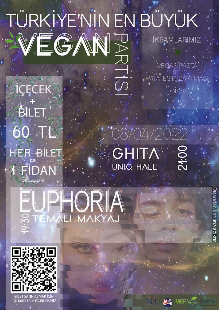 mef_vegan's tweet photo. TÜRKİYE’NİN EN BÜYÜK VEGAN PARTİ ALARMI! ✌ 

8 Nisan Cuma günü saat  21.00'de Uniq Maslak/Ghita'da bir parti düzenliyoruz! 

Seni de aramızda görmeyi çok isteriz! 🌈

Saat 19:00 itibariyle mekanın girişindeki görevlilere göz makyajını da yaptırabilirsin �� https://t.co/cARxQuuCgh