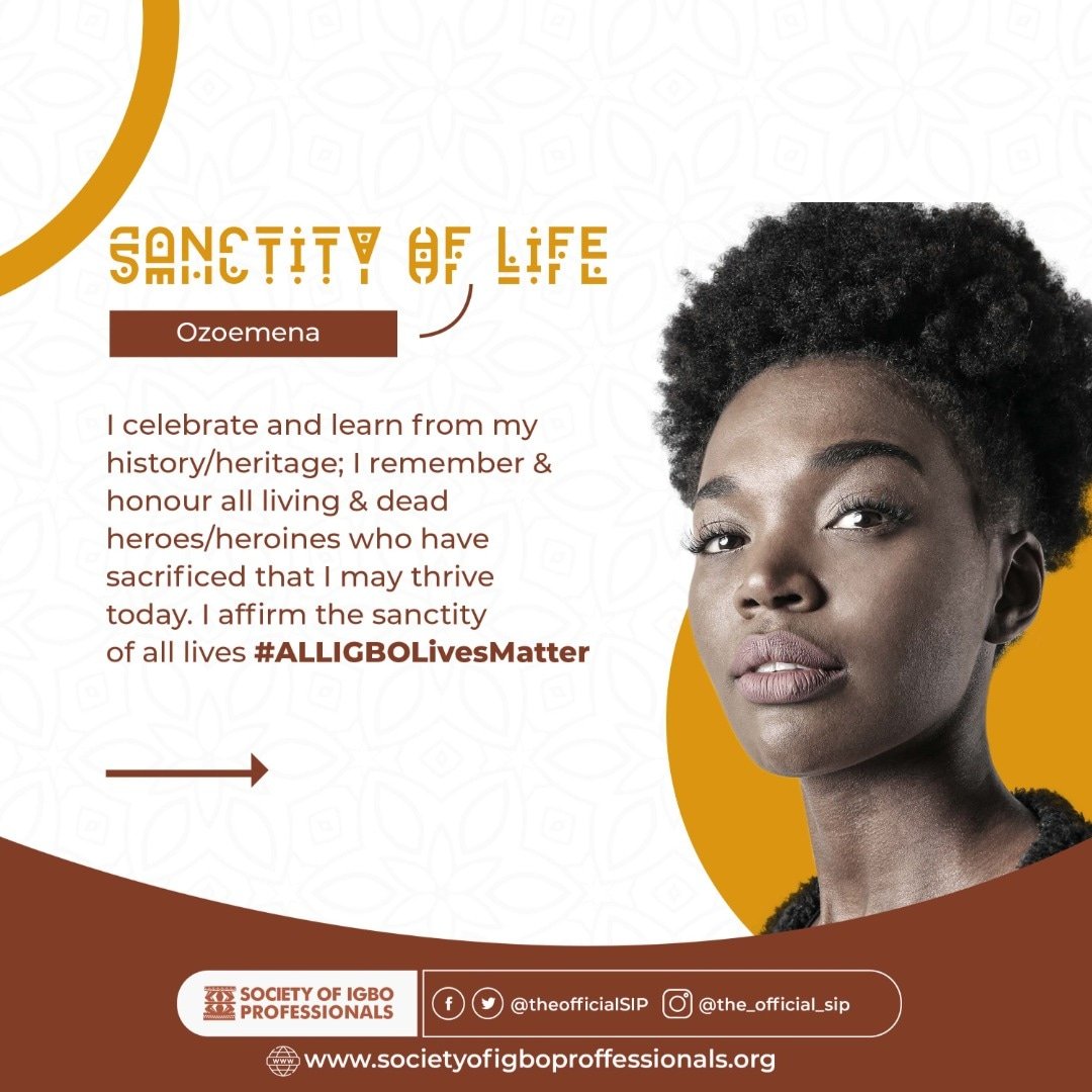 theofficialsip's tweet photo. SIP value for the week
Life (Ndu) is the highest value, as captured in the Igbo description of a person - Mmadu (Mma Ndu).
Ndu bu isi - Life is at the head of it all.
Ndu ka aku - Life is greater than wealth.
Life births humanity.
#SIP #NVI #Igbovalues #AllLivesMatter https://t.co/x3PmideCQ7