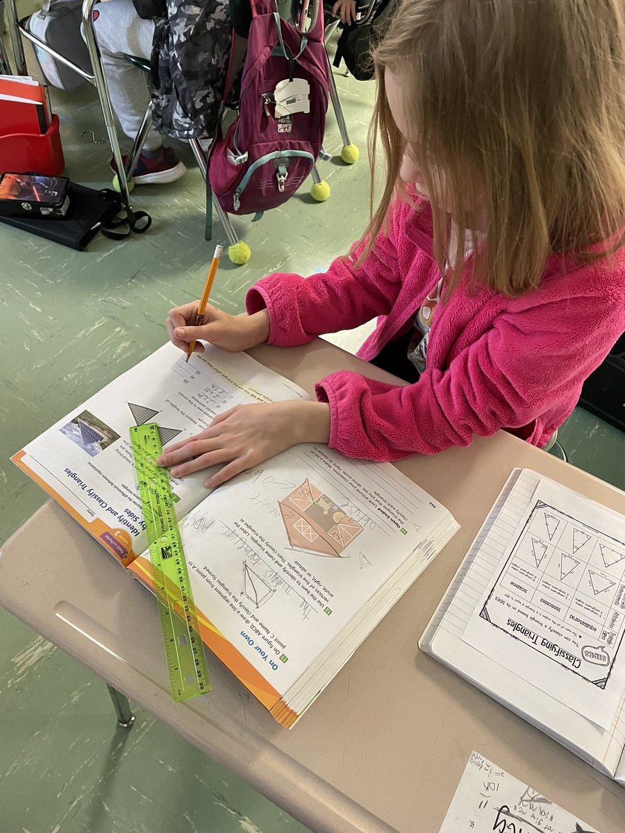 BogaardsNHE's tweet photo. Today we are using rulers to help classify our triangles by their sides! #nhebrightknights @NHE_HCS https://t.co/E41u8SlZ1e