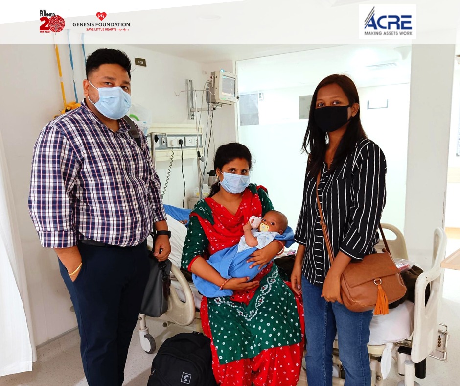 GenesisFndn's tweet photo. Only 5 months old, Yash Chaudhary underwent open-heart surgery for #CHD at Artemis Hospital, Gurugram. Our Programme Manager, Arti Manorama, and Anuj Sharma from our CSR partner #ACRE went to meet the child and his family who came from Moradabad, Uttar Pradesh. https://t.co/UplEREWfWv