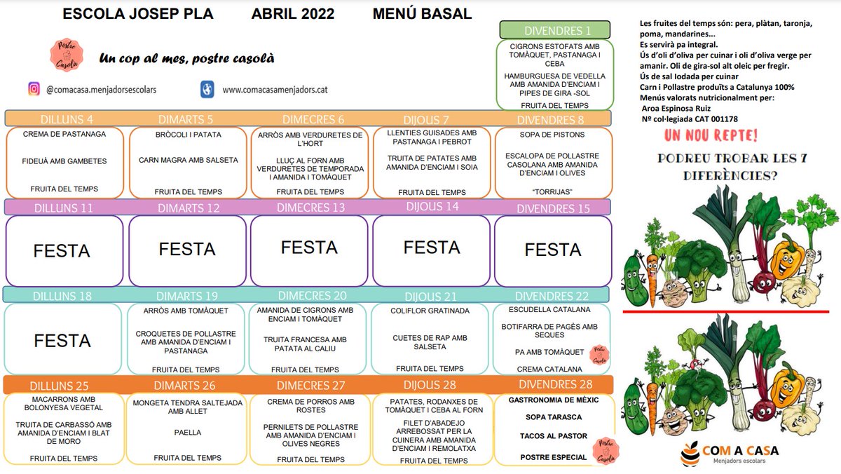 escolajoseppla's tweet photo. Us deixem el #menú del #menjador d'abril #escola #JosepPla #JPla #somescolaverda #EEVV #comacasamenjadors https://t.co/4NixS6MuOQ