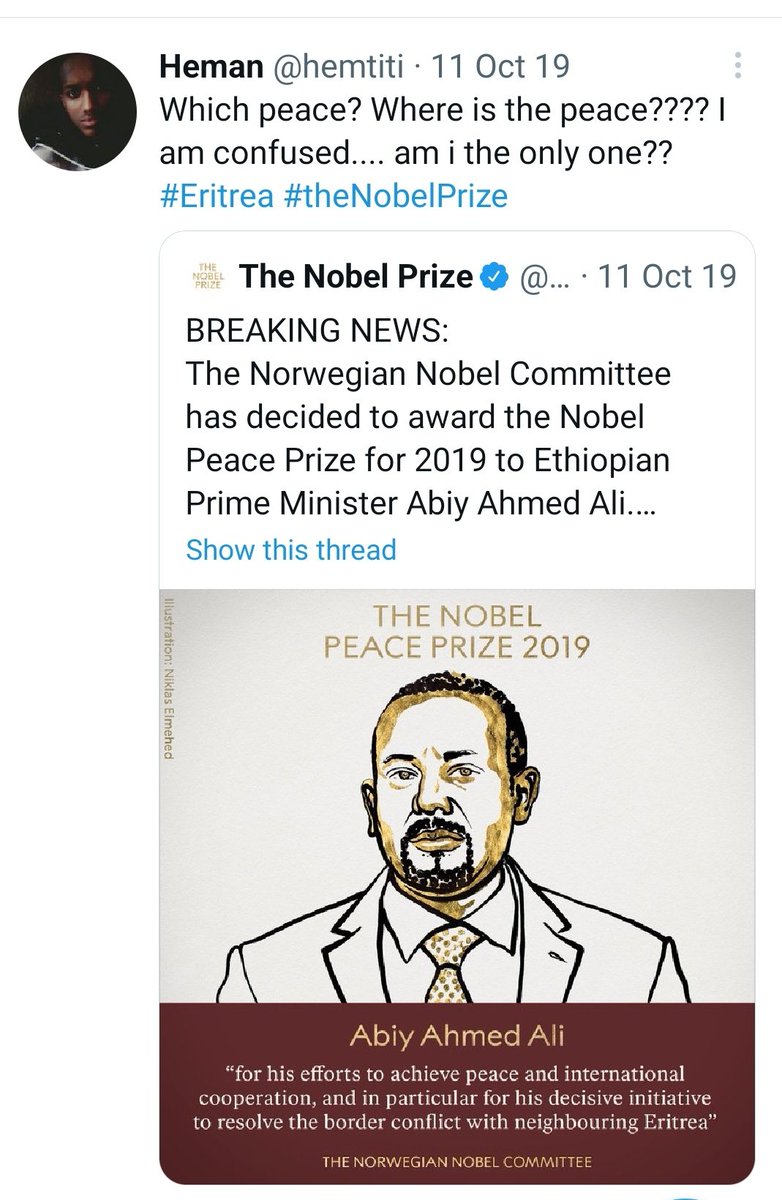 hemtiti's tweet photo. When i look back to my last tweet October 11,2019  !!! Nothing changed! #AbiyAhmedAli #TheNobelPrice #Eritrea #Ethiopia https://t.co/KmL51BJpXm