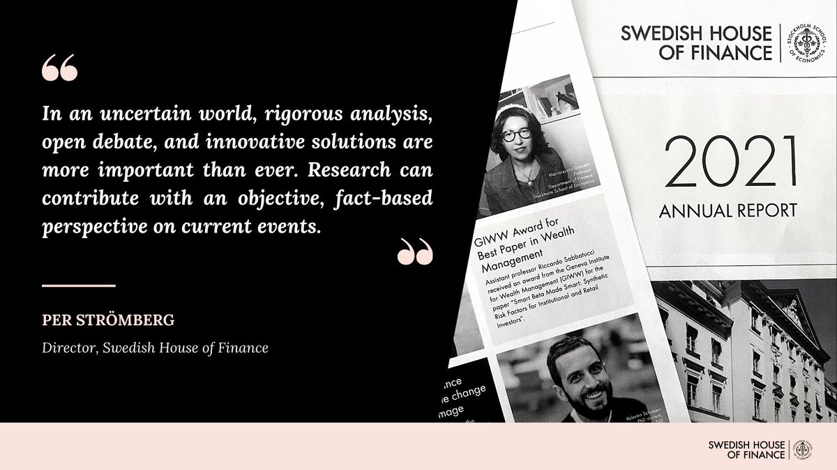 SHouseofFinance's tweet photo. Our Annual Report 2021 is now available! Learn more about our #research and role as Sweden’s national research center for #financial #economics.

👉 Read now: https://t.co/nWCjPNPJlZ https://t.co/7jjt8l5u5o