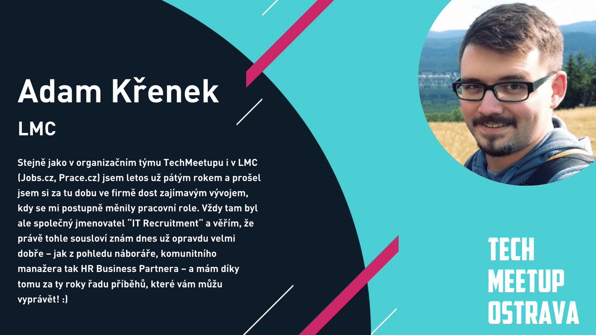 techmeetupcz's tweet photo. TechMeetup #22 už se kvapem blíží a tak je načase si představit naše panelisty!😉Těšit se můžete třeba na @_Adam_Krenek_  z @lmc_eu (a také přímo z org týmu @techmeetupcz) !🥳🚀
Více na https://t.co/kJeeo2TACJ
#itrecruitment #hiringdev #headhunt #ostrava https://t.co/7VnEQp12YK