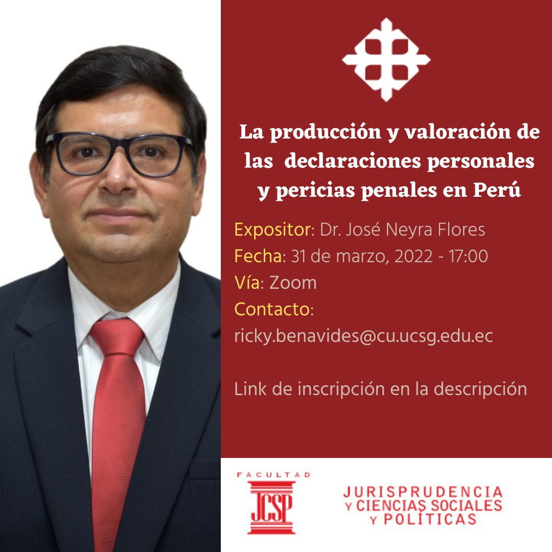 xaviercuadros's tweet photo. El día de mañana, a las 17:00, tendremos como invitado al Doctor José Neyra Flores, magistrado de la Corte Suprema de Justicia de Perú, en el evento organizado por @fj_ucsg .
Link para inscripción:  👇

https://t.co/2Y9uJM7Hqg https://t.co/DlGFCo7MYc