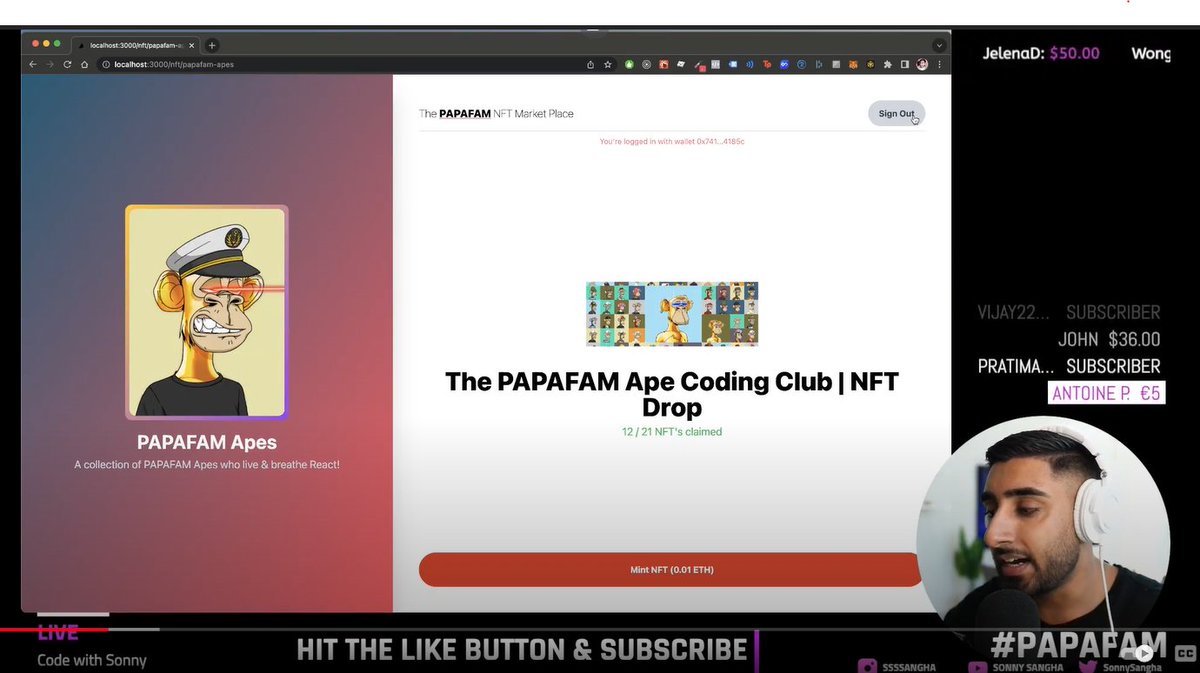 MoniqueChetty1's tweet image. Free 5 day React Bootcamp. PAPA React is live Cool giveaways....
NFT DROP React.js Challenge | Day 1 (Web 3, Next.js, Typescript, Sanity CMS, Tailwind, thirdweb)
youtube.com/watch?v=A5pxVc…
#PapaChallenge @SonnySangha 
#papafam #reactjs #nextjs #web3 #tailwindcss #thirdweb #sanitycms