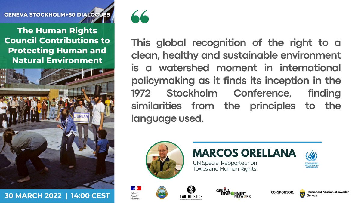 GENetwork's tweet photo. Highlighting the productive and constructive engagement between #HumanRights and #Environment, @SRToxics Marcos Orellana says that the #Right2Environment finds its roots in the 1972 Stockholm Conference. #Stockholm50 https://t.co/ZICB3QvfPn