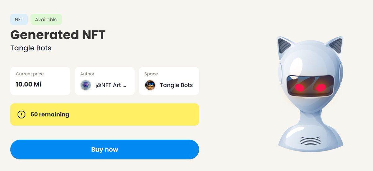 BotsTangle's tweet photo. #Tangle #Bots #3D #NFT we are live on #Soonaverse!

Sale Start:

3D Limited Collection Tangle Bots in the Space

https://t.co/EAzA6etYWC

20% Discount for members with XP > 99
40% Discount for members with XP > 199 https://t.co/HJSWRxlAa7