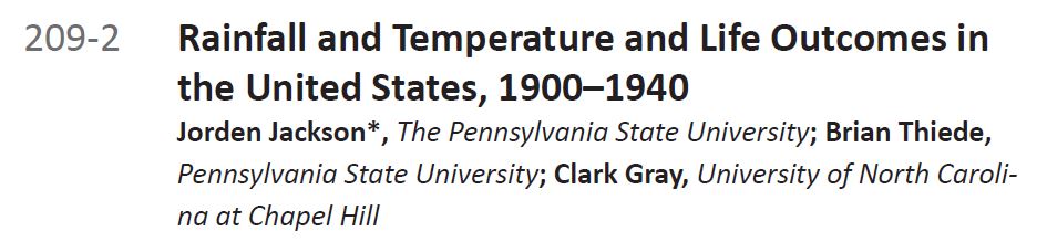 clarklgray's tweet photo. #PAA2022 program is up! We will be presenting research on how climate change affects food security in Ethiopia and Tanzania, child health in South Asia, and long-term social outcomes in the historical US. Looking forward to seeing everyone next week! https://t.co/9fDNtapTcu