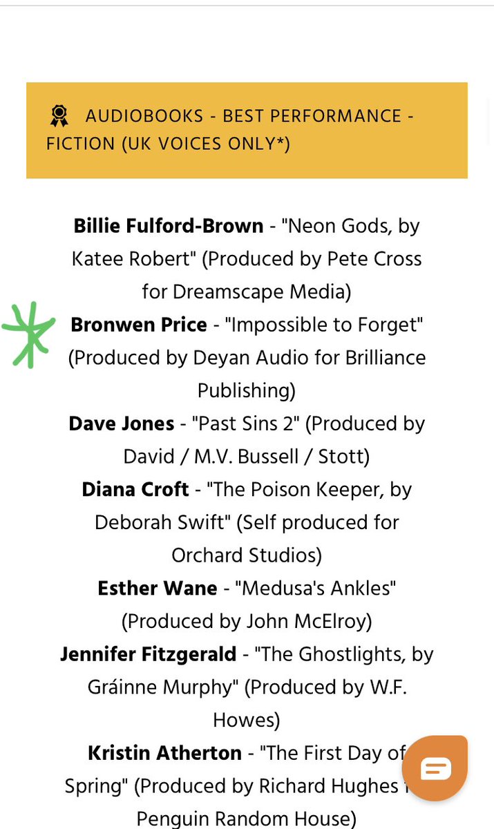 bronweneprice's tweet photo. Well this is a nice thing. Just been nominated for #OVA22 Best Audiobook Fiction Performance! Looking at the lineup, I’m in excellent company! ❤️❤️
Congrats all round, & a special thank you to #ImpossibleToForget’s author @imogenclark, @DeyanAudio and @BrilliancePub @OneVoiceConf https://t.co/ecf88Fj5qV
