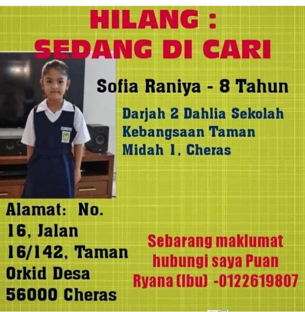 PinkLadyOrigin2's tweet photo. Please help me look for this girl..she is missing since this evening after school. 
#lookingforRaniya
#helpmefindher
#sharetohelp
#missingfromschool https://t.co/TrieEpvBi8