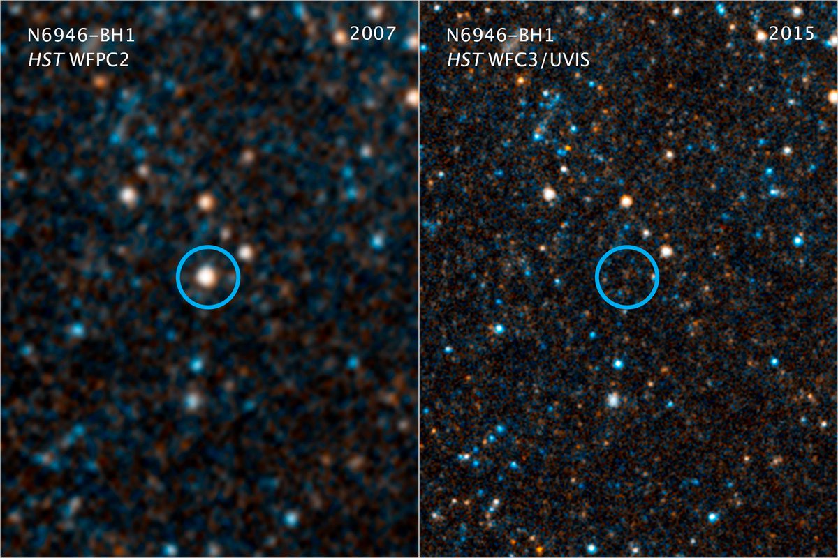 Massive fail, Giant dying star collapses straight into black hole, The left image shows the star as it appeared in 2007, The right image shows the same region in 2015, with the star missing.