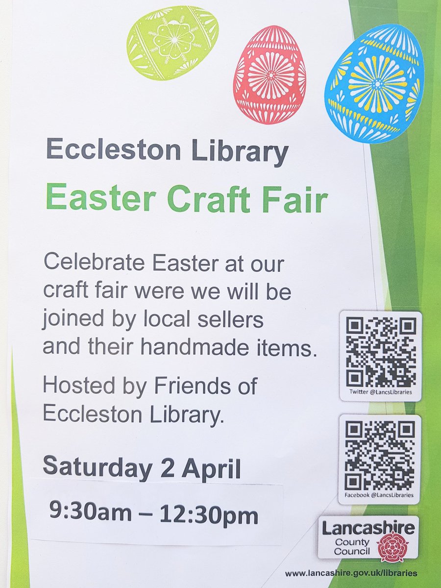 Easter Craft Fair at Eccleston Library on Saturday 2nd April 2022 from 9.30am to 12.30pm. Hope to see you there!