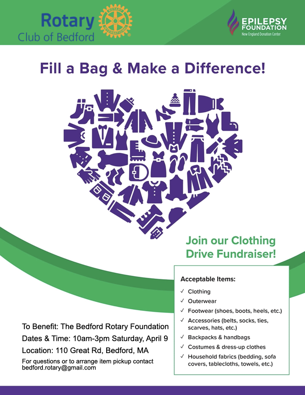 As you swap between your cold weather and summer wardrobes this year, take note of the items that didn't get a ton of use this past winter. We'll take them off your hands. Bag them up and bring them to our Spring Cleaning Clothing Drive Fundraiser on Sat. April 9 110 Great Rd