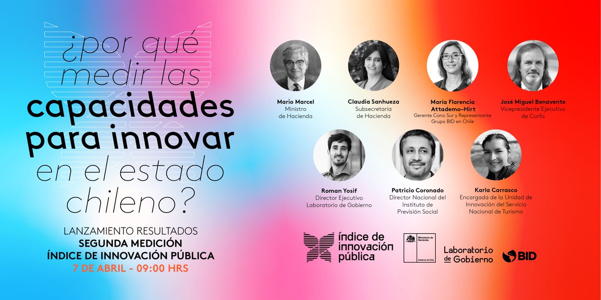 labgobcl's tweet photo. Día, hora e invitados! 😎 Conoce a los participantes del lanzamiento de resultados de la segunda medición del Índice de Innovación Pública!🦋 Inscríbete aquí para participar el próximo 7 de abril https://t.co/fGIebpmQA0 https://t.co/AeeA18tEDo