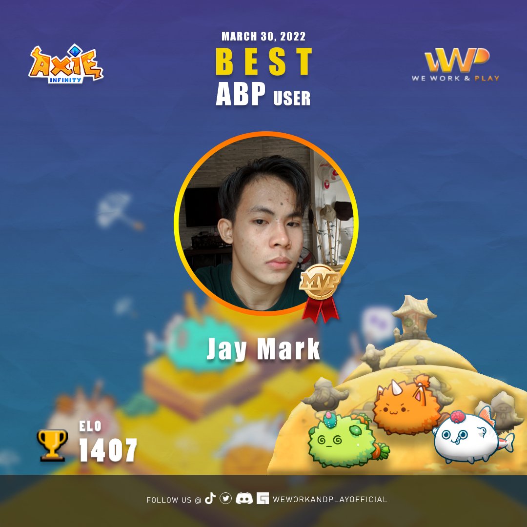 wwp_guild's tweet photo. Jay Mark showed an outstanding performance today. He was able to reach an ELO of 1407. Keep it up! 🥳

We value loyalty and dedication to WWP GUILD. REGISTER NOW! https://t.co/8CBu94vU1o

#wwpofficial #AxieInfinity
#nfts #NFTGame 
#AxieScholar  #AxieScholarship https://t.co/KFZ8TCHvwm