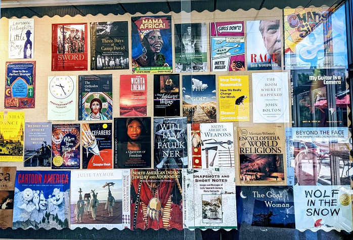 In case you haven't had a chance to take a good look at all of the book covers that Terry (our library director) chose for the bulletin board, here you go! If you need help finding a book for checkout, we're happy to help. #newbooks #read #library #bulletinboard