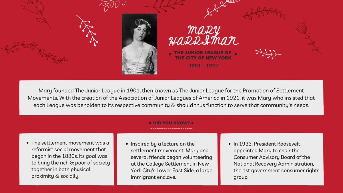 For our final Women's History Month spotlight, we're celebrating Mary Harriman, founder of The Junior League! In 1901 with <a href="/thenyjl/">New York Junior League</a>, Mary started an organization that would change communities around the world. And we're so glad she did!

#WomensHistoryMonth #JuniorLeague #JLH