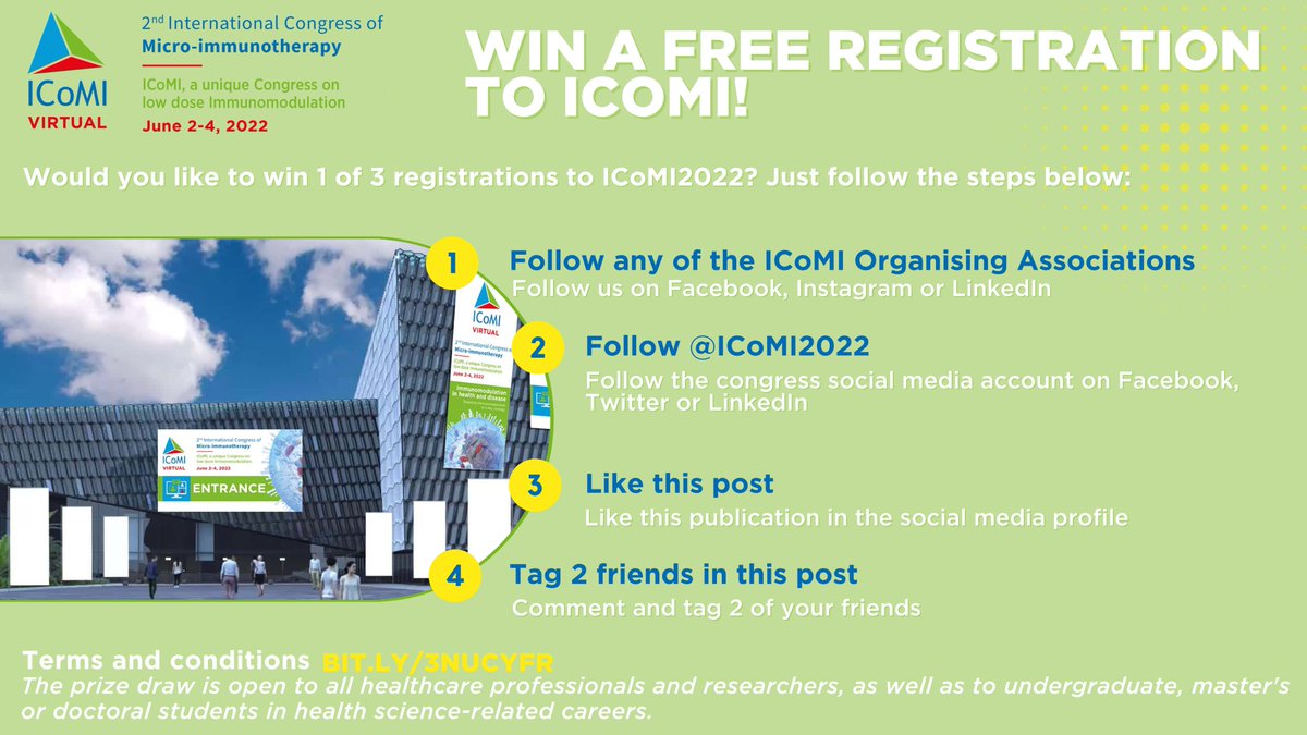 ICoMI2022's tweet photo. 📣 GIVEAWAY! Would you like to win 1 of 3 registrations to ICoMI2022? Follow the steps: 

🔁 Follow any of the ICoMI Organising Associations
🔁 Follow Us
❤️ Like this post
🗣️ Tag 2 friends

Until 22nd april.

Terms and conditions: https://t.co/sEHi5jkw64 

@AEMI_es https://t.co/DqSItATpA2