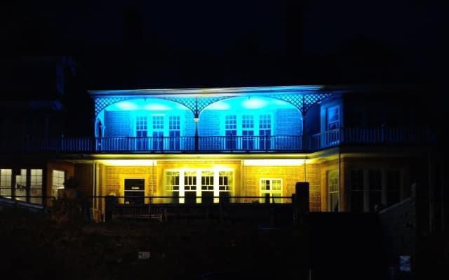 <a href="/Kudos_Software/">Kudos Software</a> head office, Cliff House, has been lit up in support of the people of Ukraine and to recognise the efforts of the local community in providing aid.