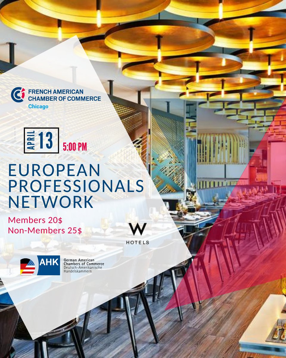 FACCchicago's tweet photo. Regardless of Chamber membership we want to invite you to the next European Professionals Network event. Another great opportunity to build international connections this next April 13th at the W Hotel Lakeshore. 

Don't miss this chance. Registrations at: https://t.co/eoXVKBMOrf https://t.co/bMTr9NQ8zn