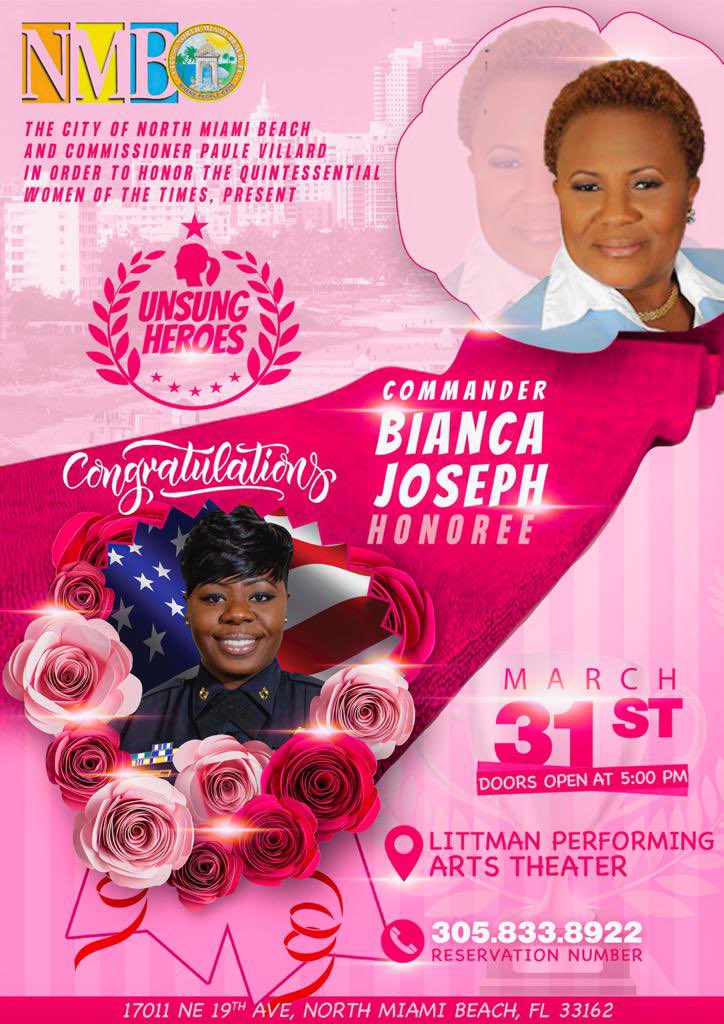 MajorBJosephMPD's tweet image. Please join The City of North Miami Beach as they celebrate so many beautiful unsung quintessential heroes. As we approach the end of Women’s History month, I look forward to tomorrow’s celebration! 🎉🎊🎉